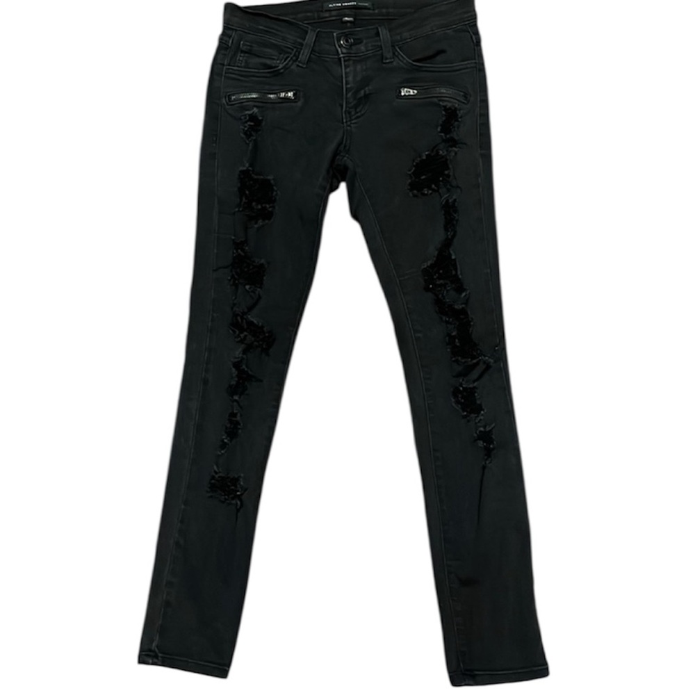 Flying Monkey 24 - black distressed skinny denim with cute front zipper details